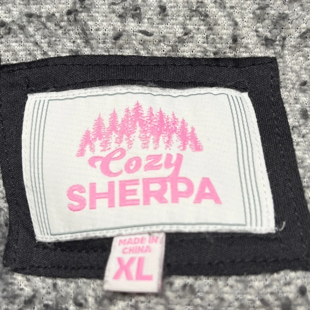 COZY SHERPA Black & White Star Sherpa Faux Fur Pullover 1/4 Zip  Warm Jacket XL